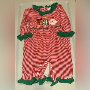 Christmas Striped Ruffled Onesie